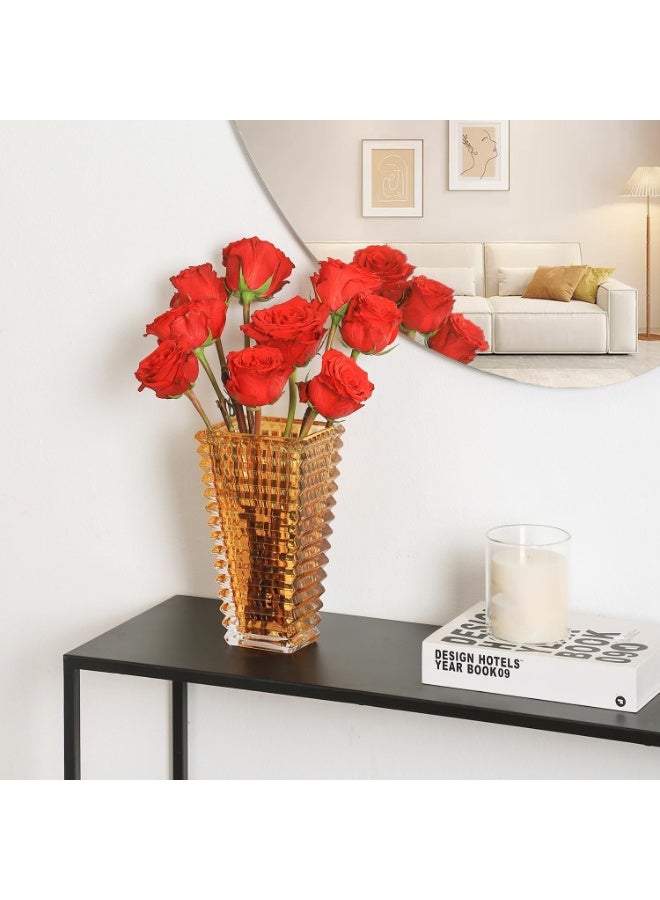 9-Inch Amber Crystal Flower Vase - Modern Glass Vase for Living Room, Bedroom, Dining Table & Wedding Decor - Image 5